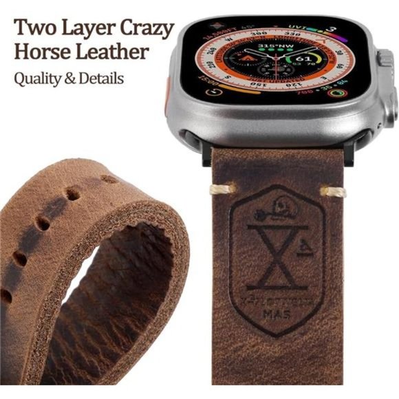 NEW Brown Vintage Genuine Leather Apple Watch Band - Picture 5 of 7